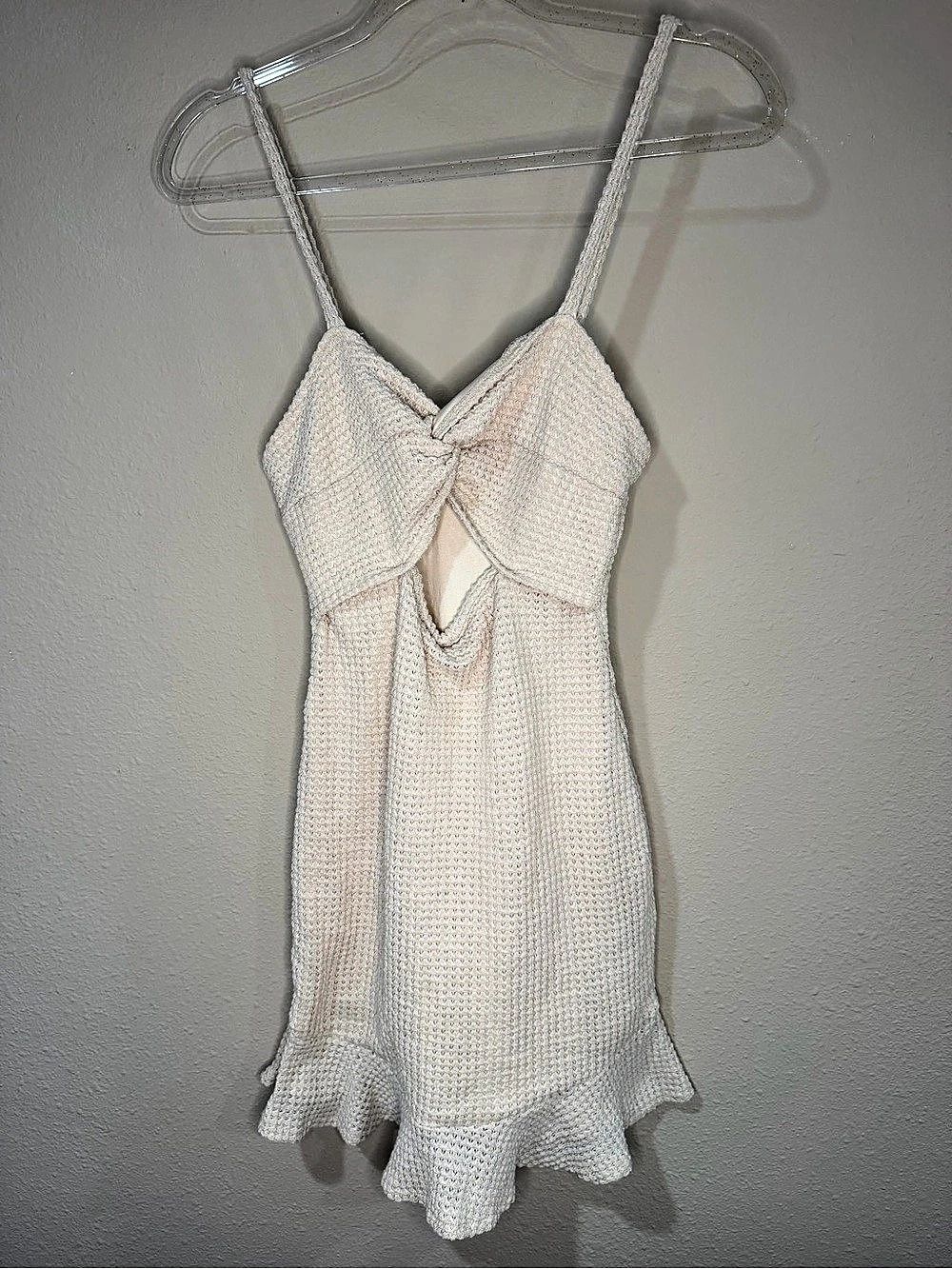SHEIN Essnce Twist Front Waffle Knit Bodycon Dress Medium Cream